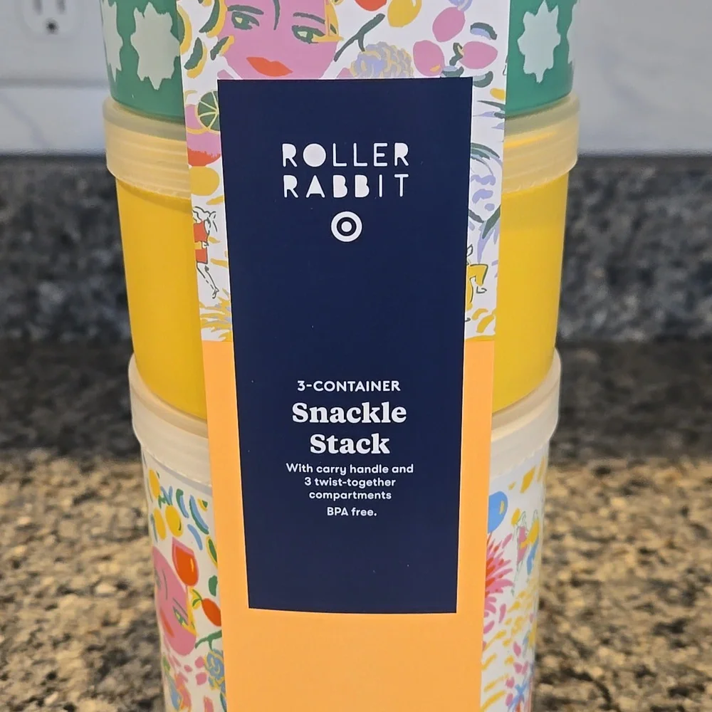 NWT Roller Rabbit Snackle Stack Containers With Carry Handle - Picture 5 of 5